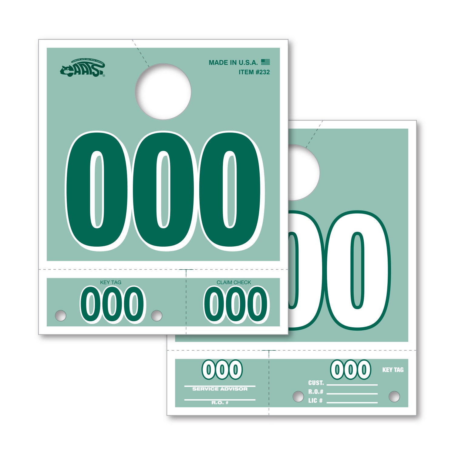 Service Dispatch Numbers - GREEN 3D-NR - 000-999