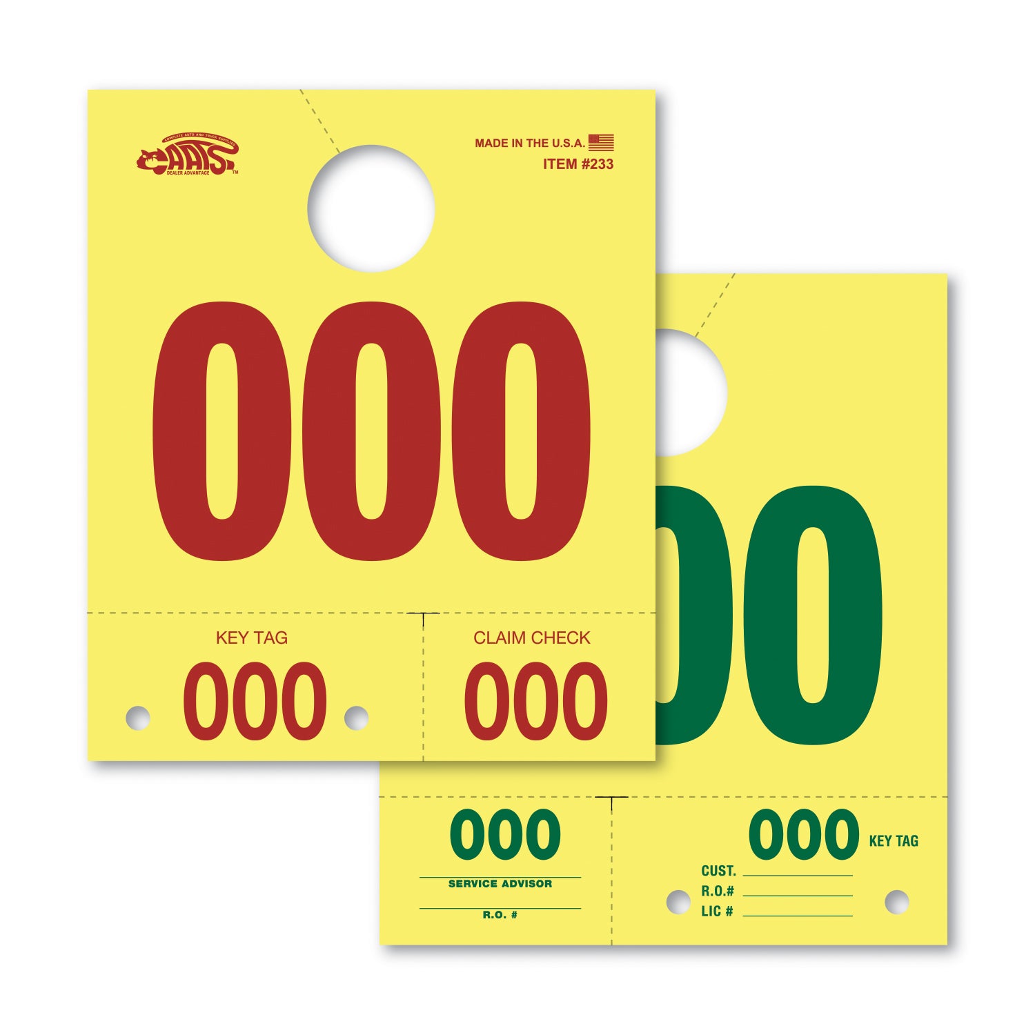 Service Dispatch Numbers - YELLOW 3D-NR - 000-999