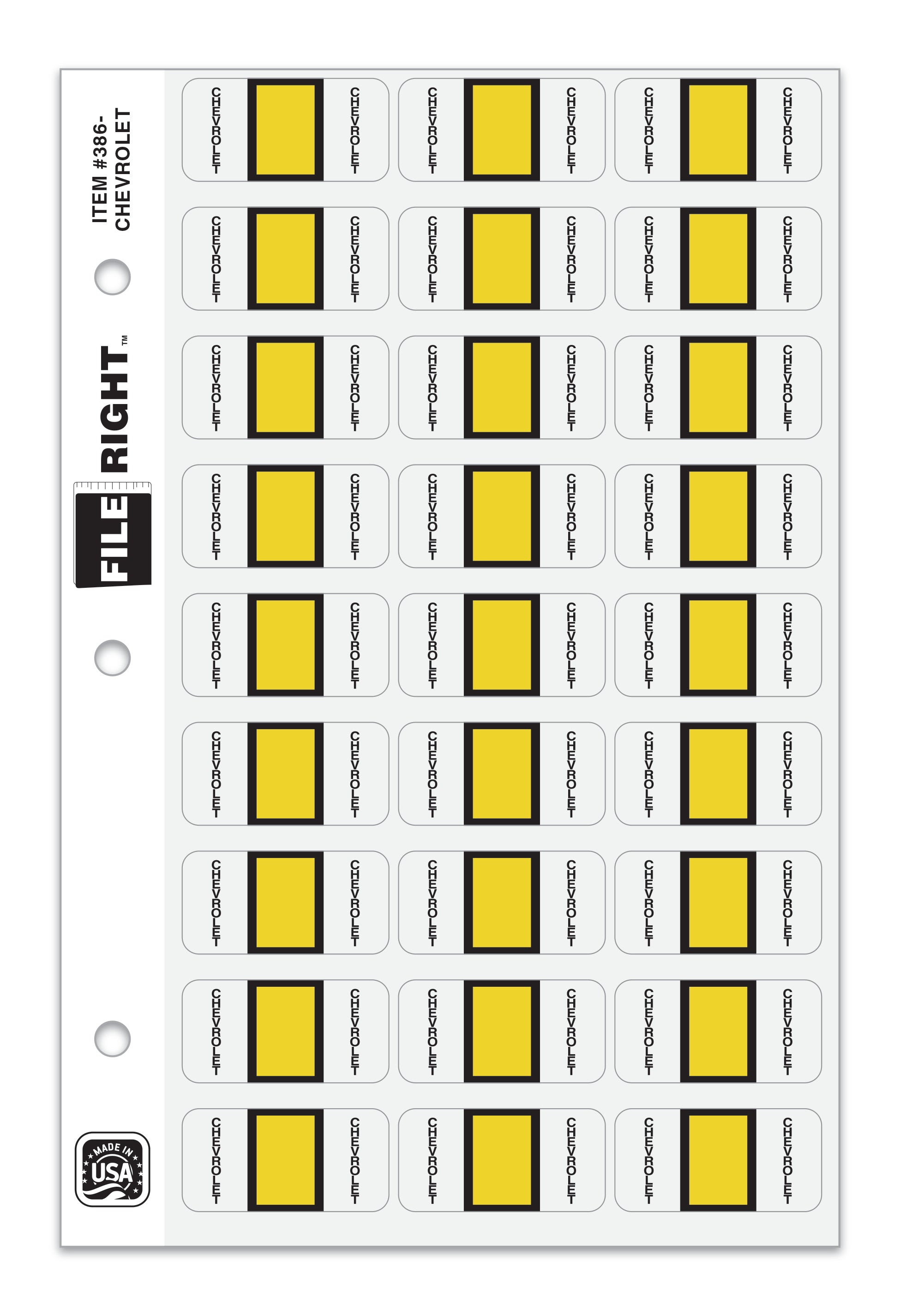 Color-Code Auto-Make CHEVROLET, Ring Book, Pkg. of 270 labels