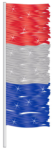 Antenna Flag - Metallic Fringe - Red, Silver & Blue - Qty. 12