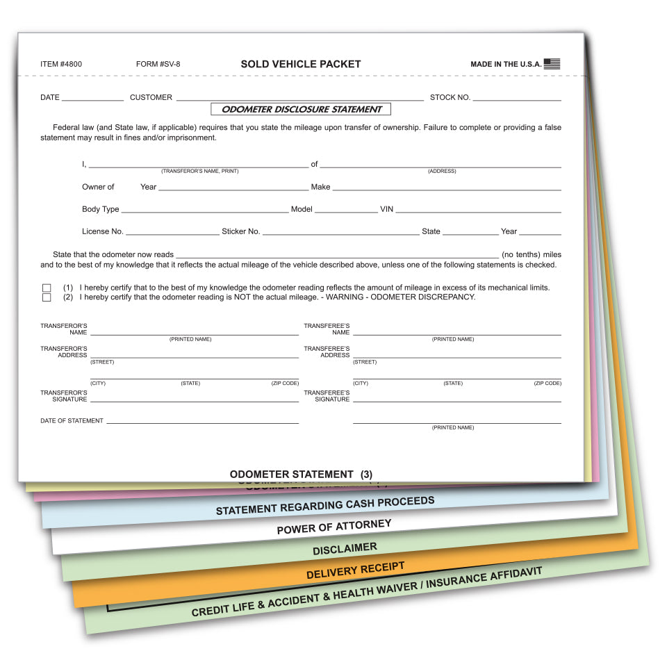 Sold Vehicle Combination Form - SV-8 - Qty. 100