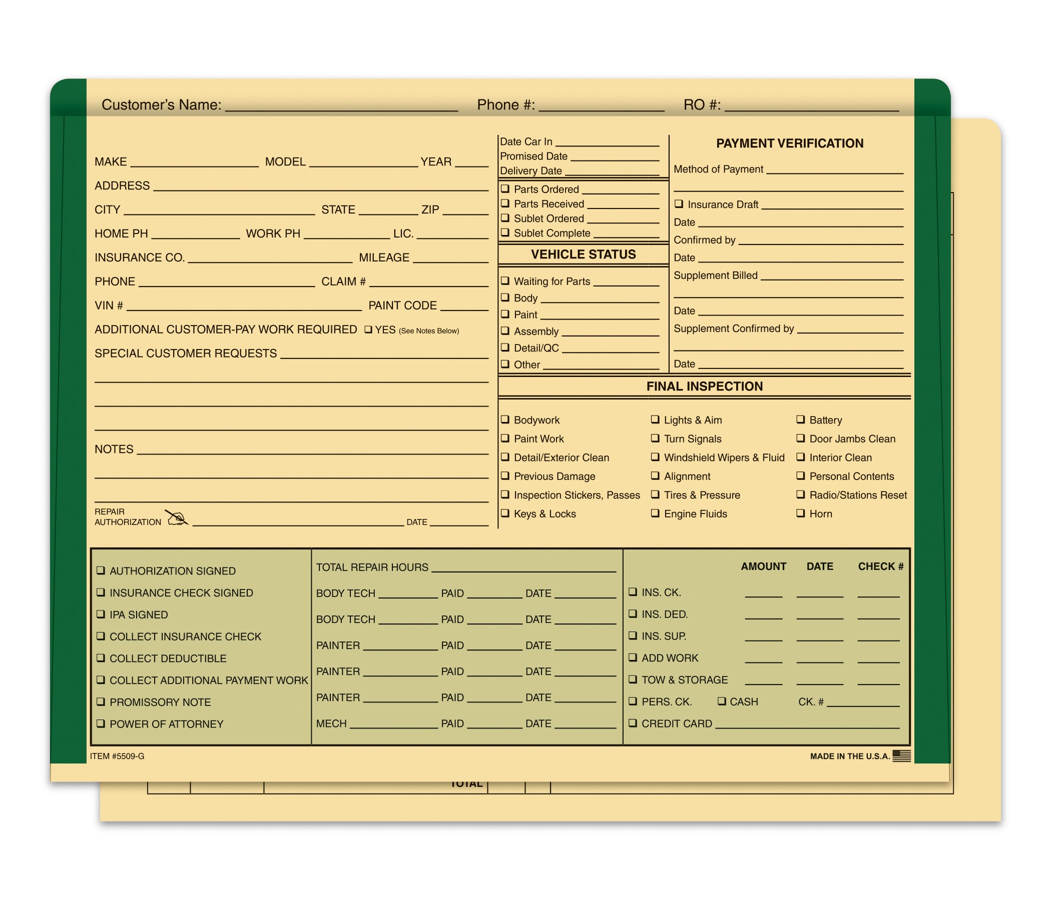 Color Edge Body Shop Jacket, BUFF/Green - Box of 100