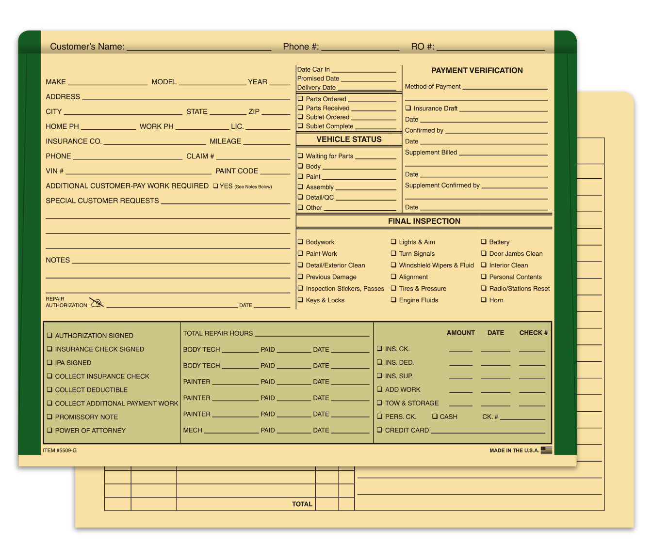 Color Edge Body Shop Jacket, BUFF/Green - Box of 500