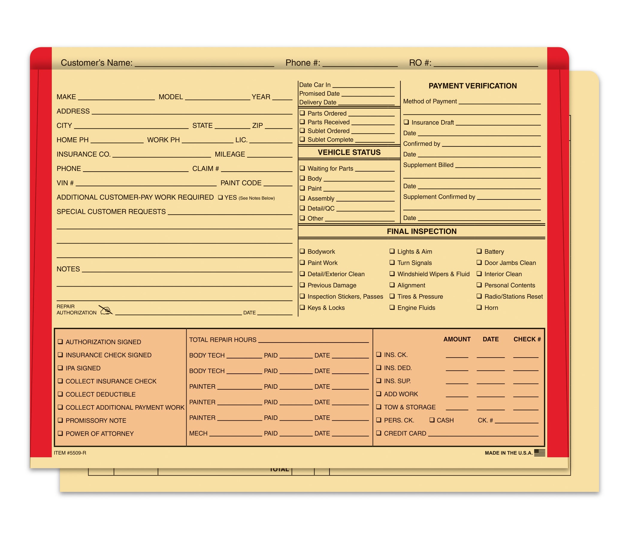 Color Edge Body Shop Jacket, BUFF/Red - Box of 100