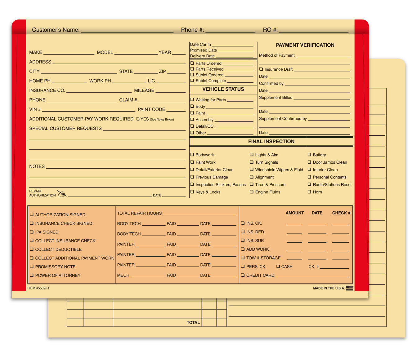 Color Edge Body Shop Jacket, BUFF/Red - Box of 500