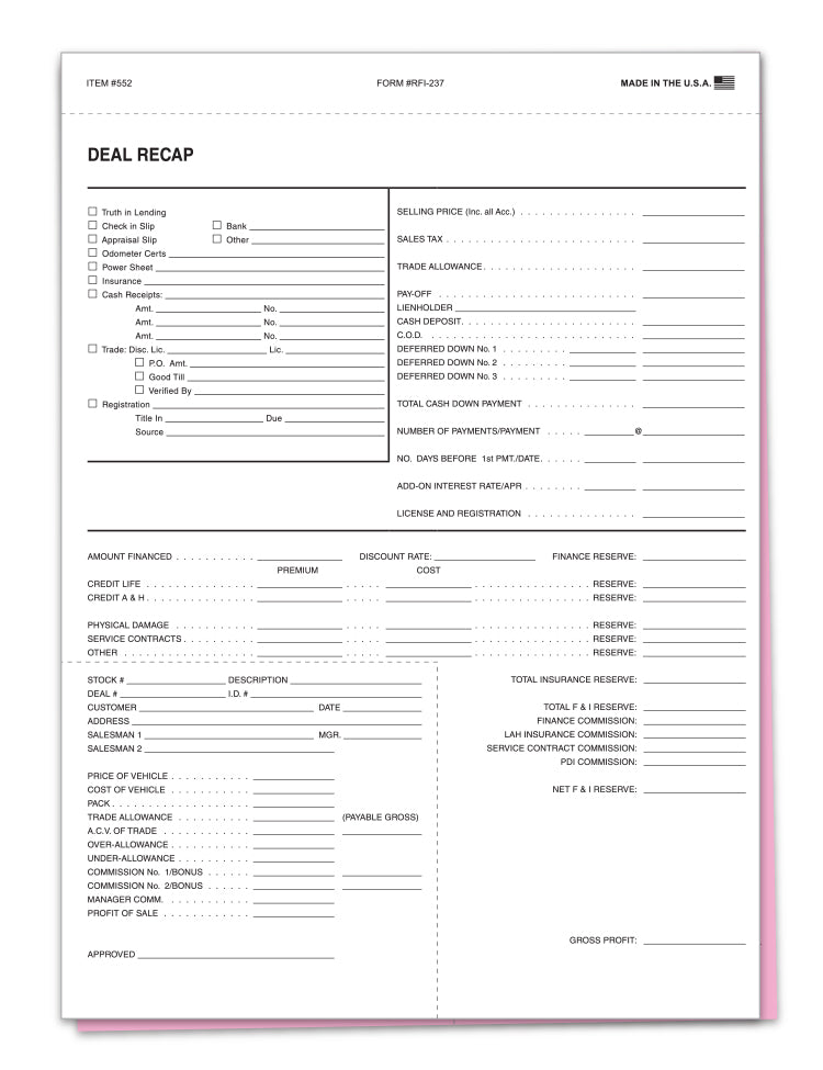 Deal Recap - RFI-237 - 2 Part Qty. 100