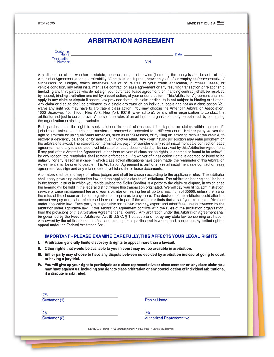 Arbitration Agreement - Qty. 100