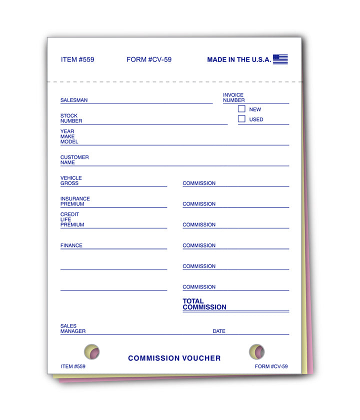 Commission Voucher - CV-59 - 3 Part NCR Qty. 100