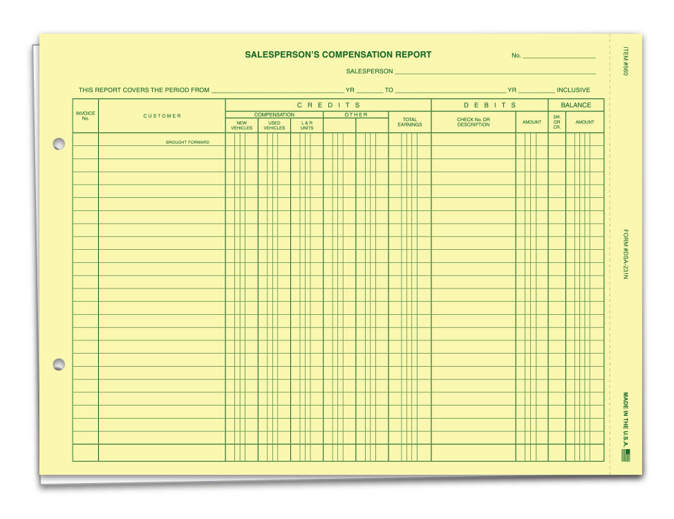 Salesperson's Compensation Report - DSA-231N - Pack of 50