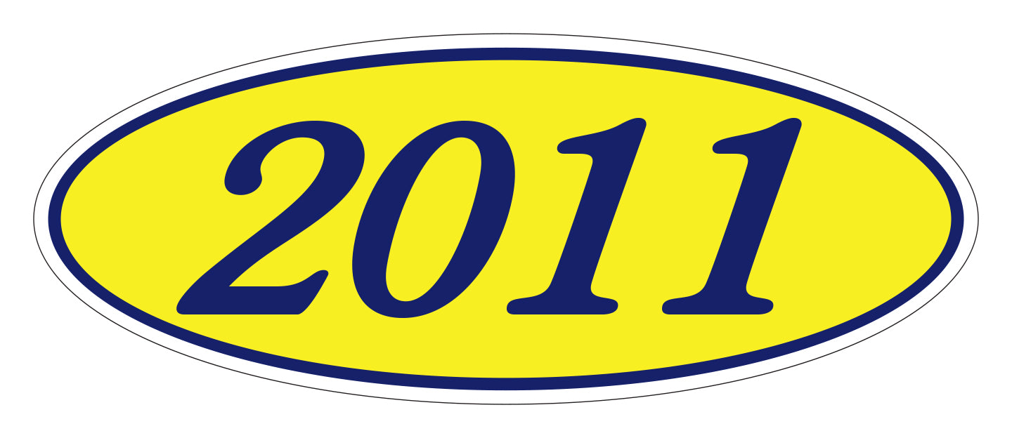 Oval Year Window Sticker - 2011 BLUE on YELLOW - Qty. 12