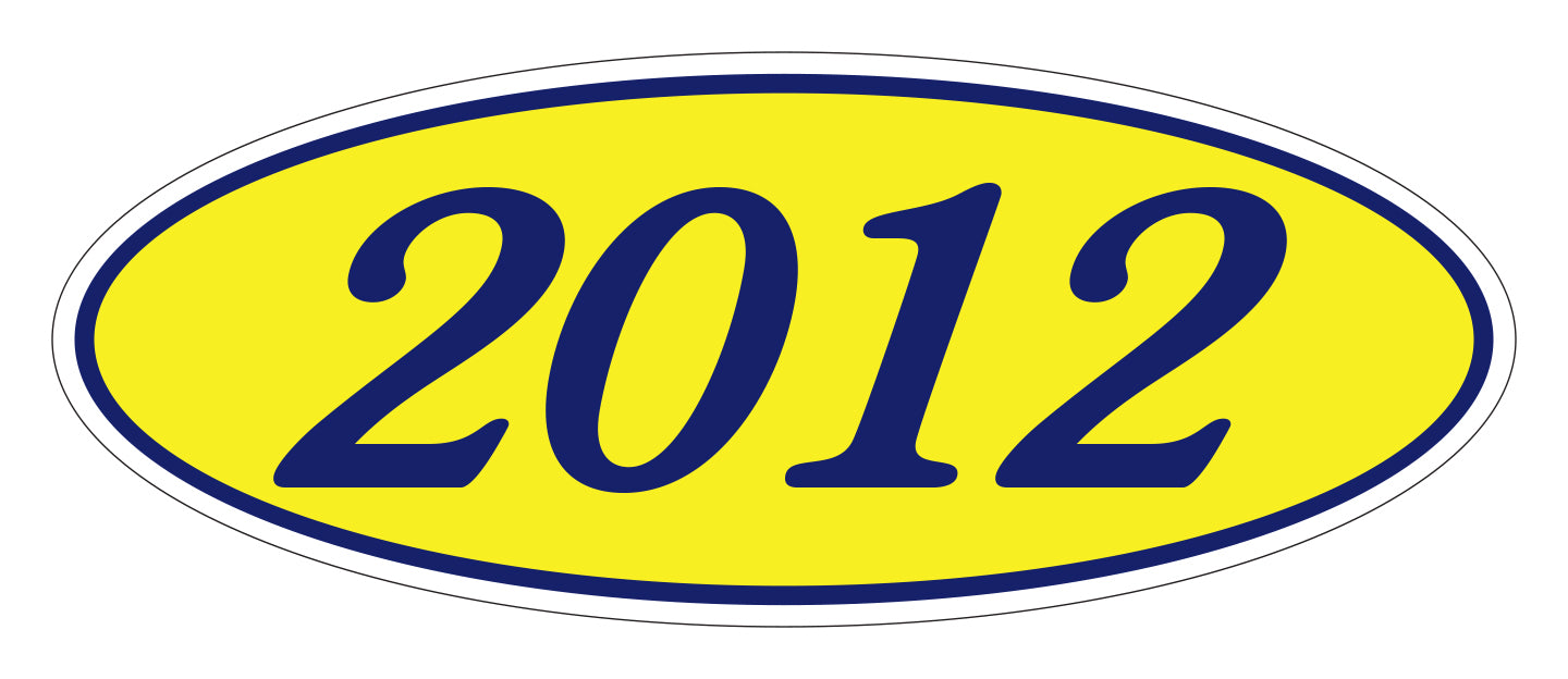 Oval Year Window Sticker - 2012 BLUE on YELLOW - Qty. 12