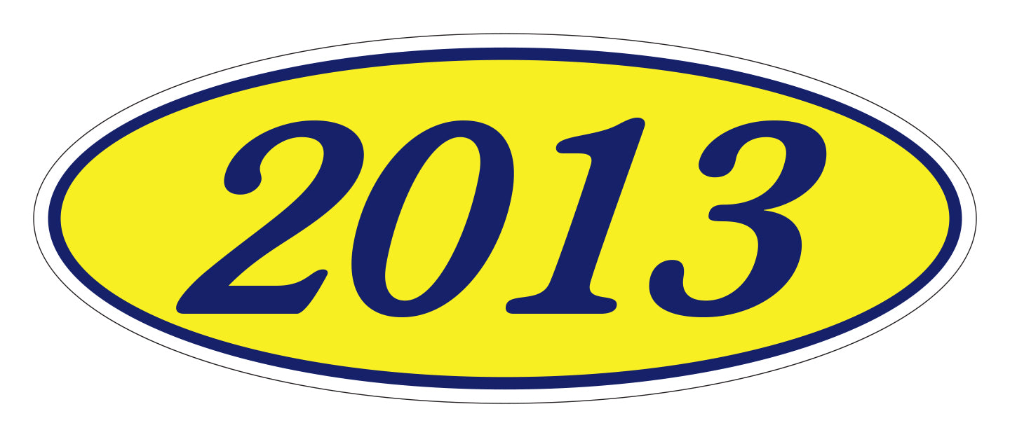 Oval Year Window Sticker - 2013 BLUE on YELLOW - Qty. 12