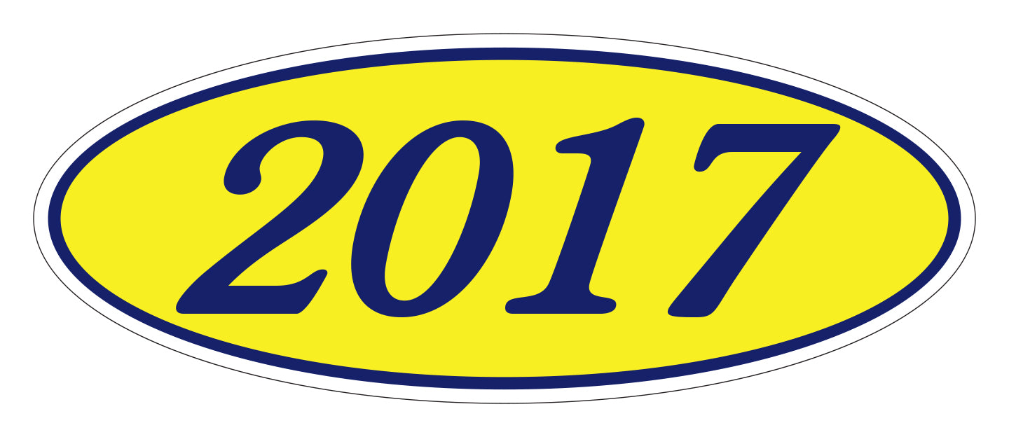 Oval Year Window Sticker - 2017 BLUE on YELLOW - Qty. 12