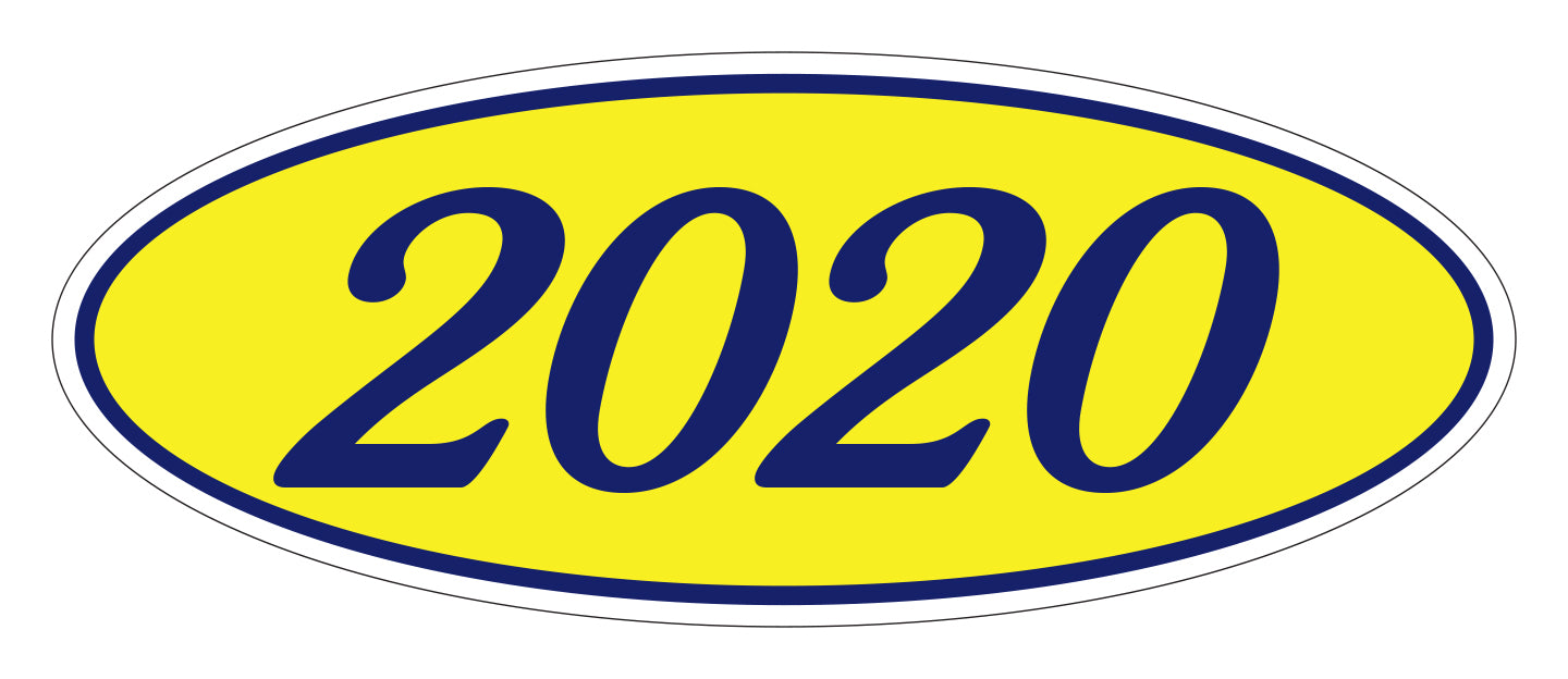 Oval Year Window Sticker - 2020 BLUE on YELLOW - Qty. 12