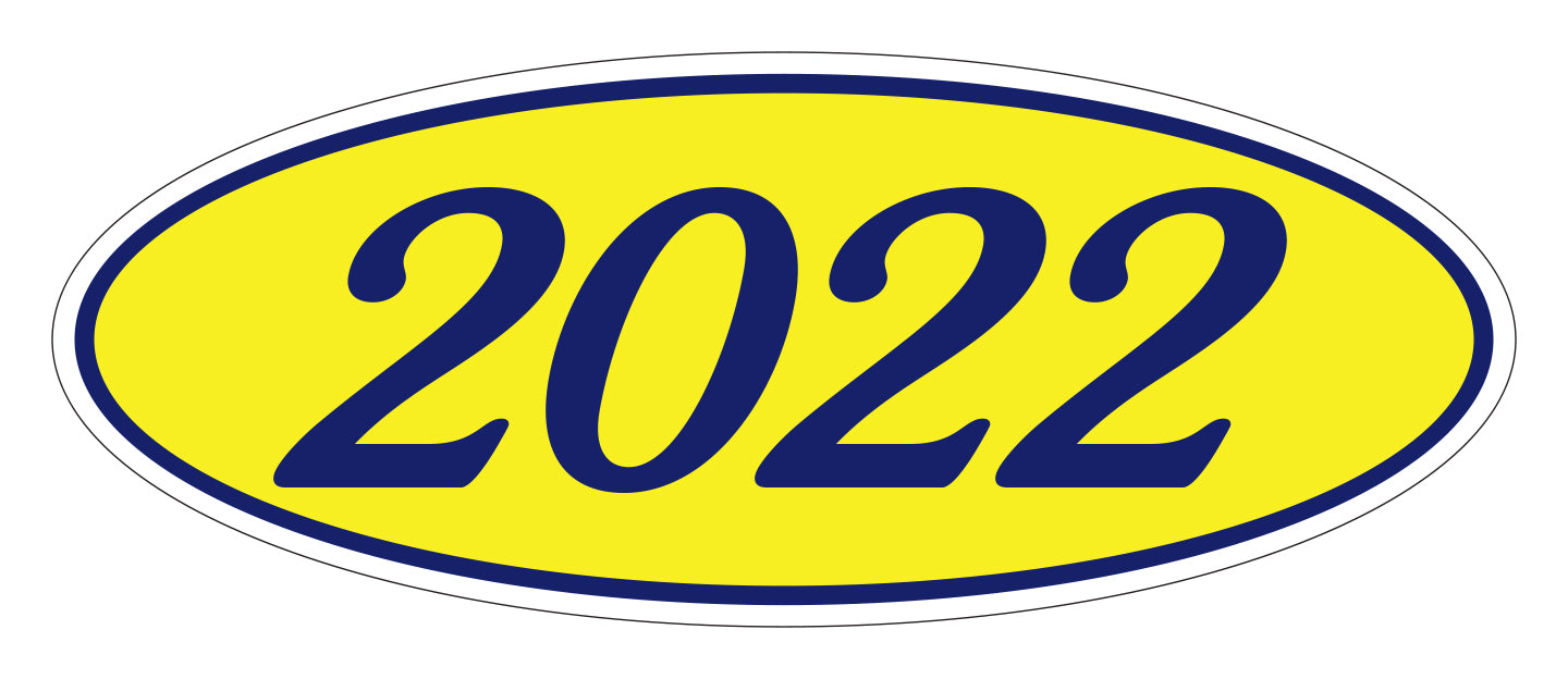 Oval Year Window Sticker - 2022 BLUE on YELLOW - Qty. 12