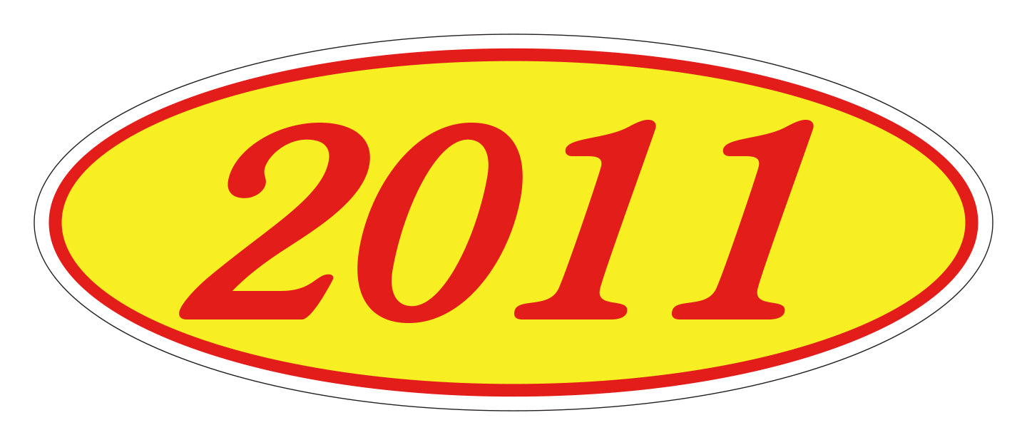 Oval Year Window Sticker - 2011 RED on YELLOW - Qty. 12