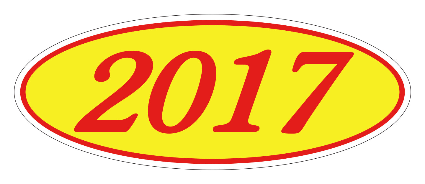 Oval Year Window Sticker - 2017 RED on YELLOW - Qty. 12