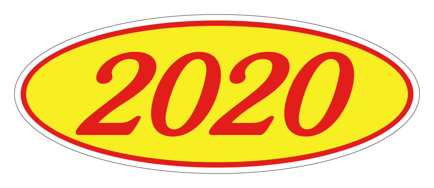 Oval Year Window Sticker - 2020 RED on YELLOW - Qty. 12