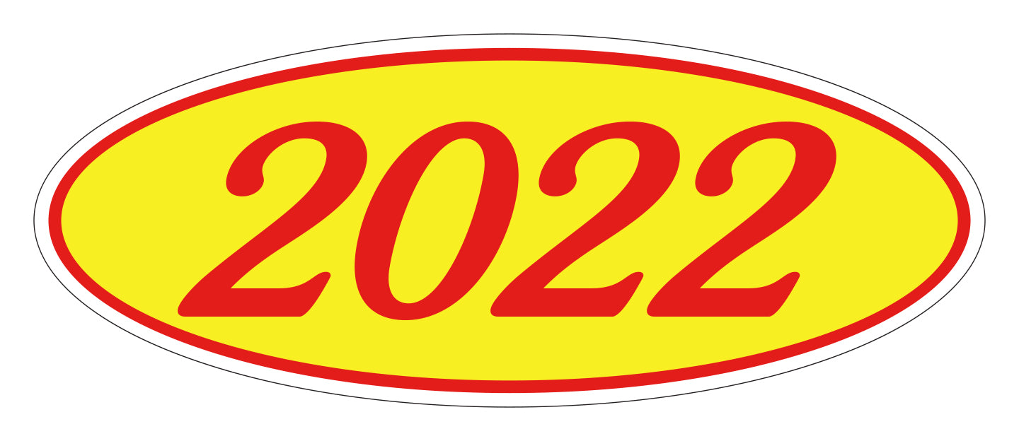 Oval Year Window Sticker - 2022 RED on YELLOW - Qty. 12