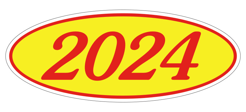 Oval Year Window Sticker - 2024 RED on YELLOW - Qty. 12