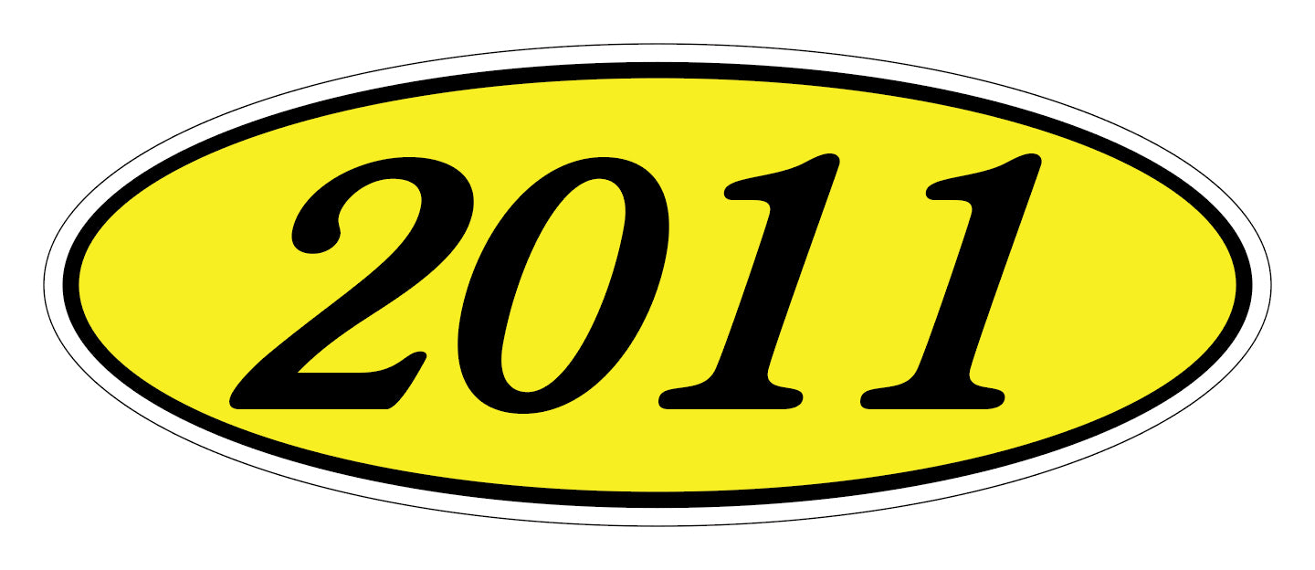 Oval Year Window Sticker - 2011 BLACK on YELLOW - Qty. 12