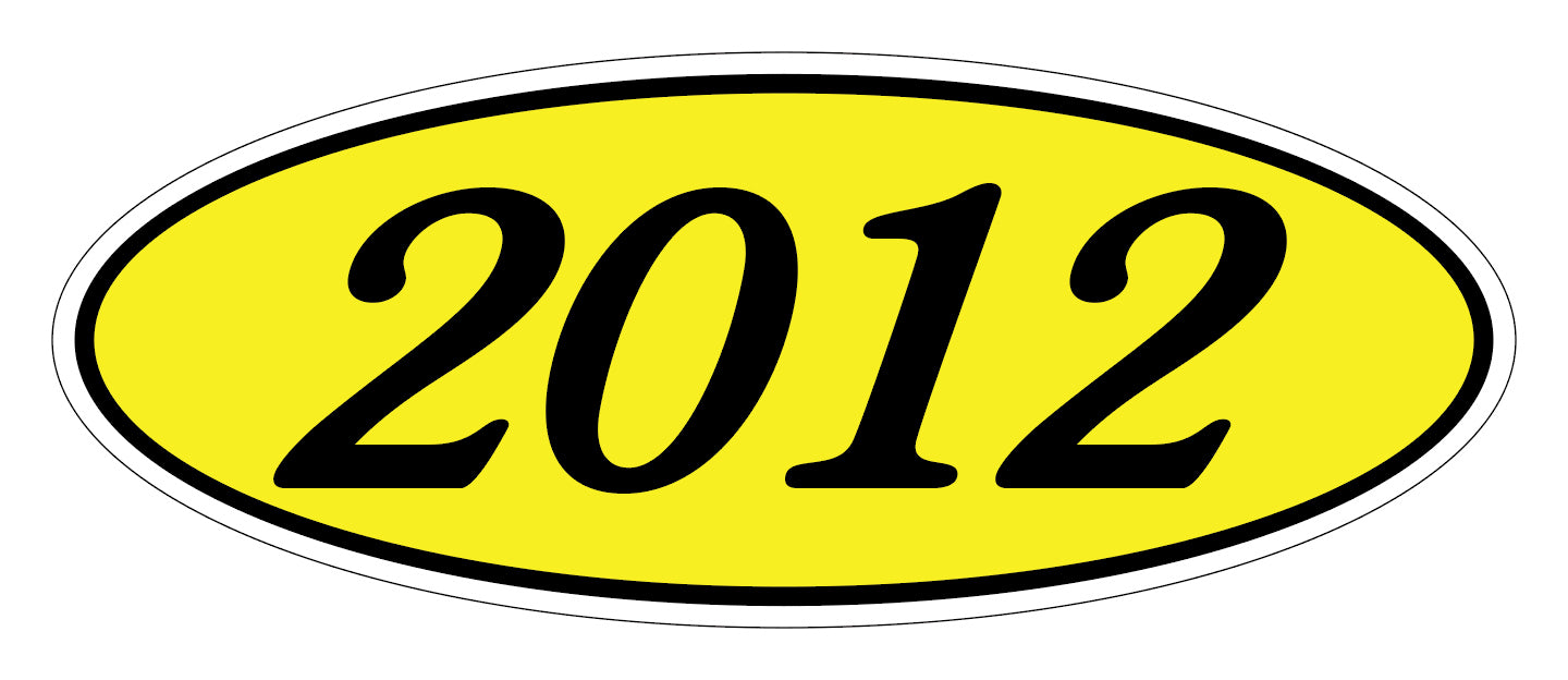 Oval Year Window Sticker - 2012 BLACK on YELLOW - Qty. 12