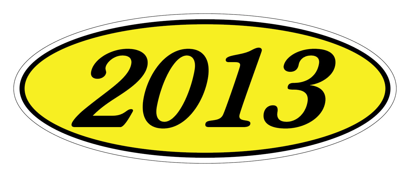 Oval Year Window Sticker - 2013 BLACK on YELLOW - Qty. 12