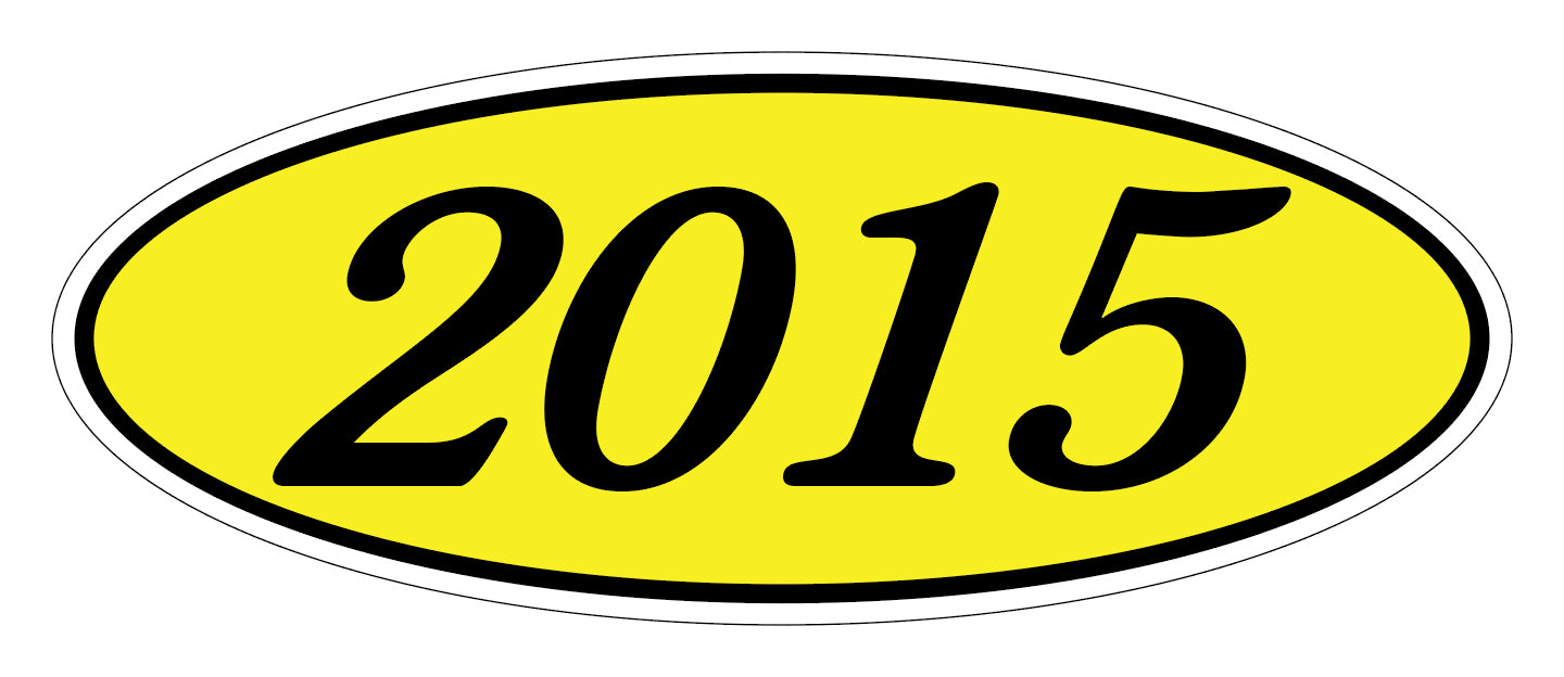 Oval Year Window Sticker - 2015 BLACK on YELLOW - Qty. 12