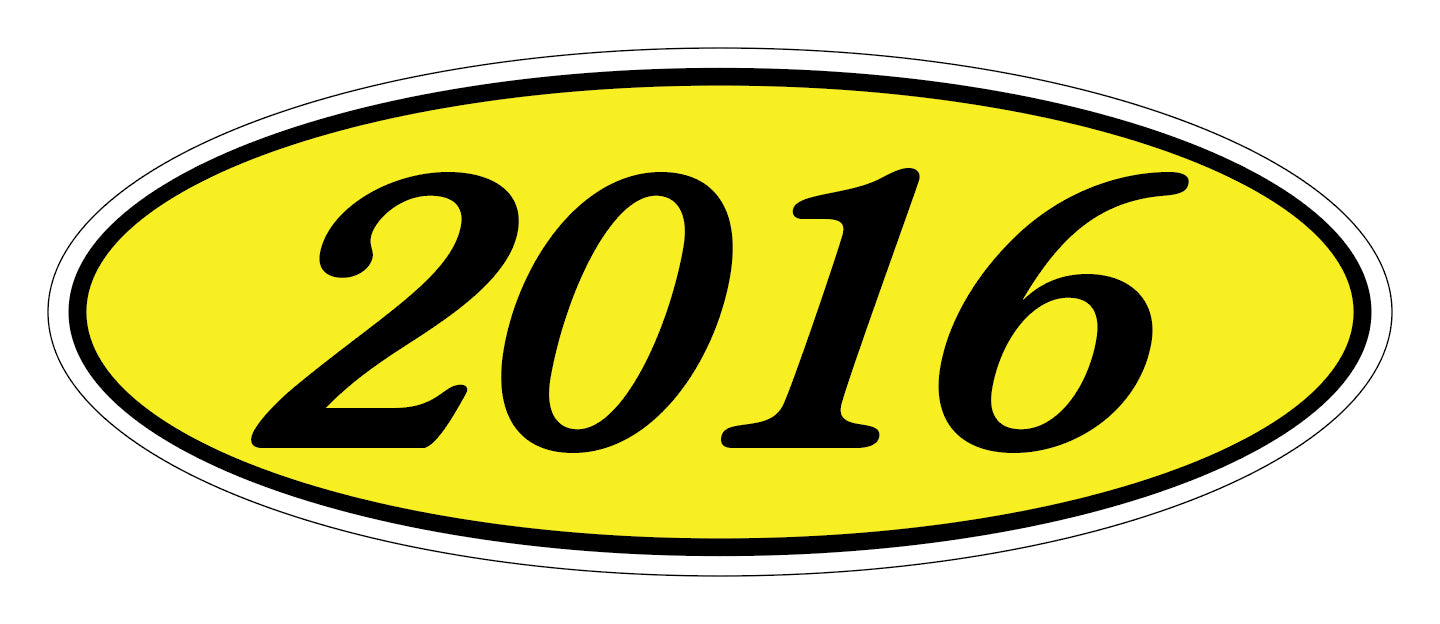 Oval Year Window Sticker - 2016 BLACK on YELLOW - Qty. 12