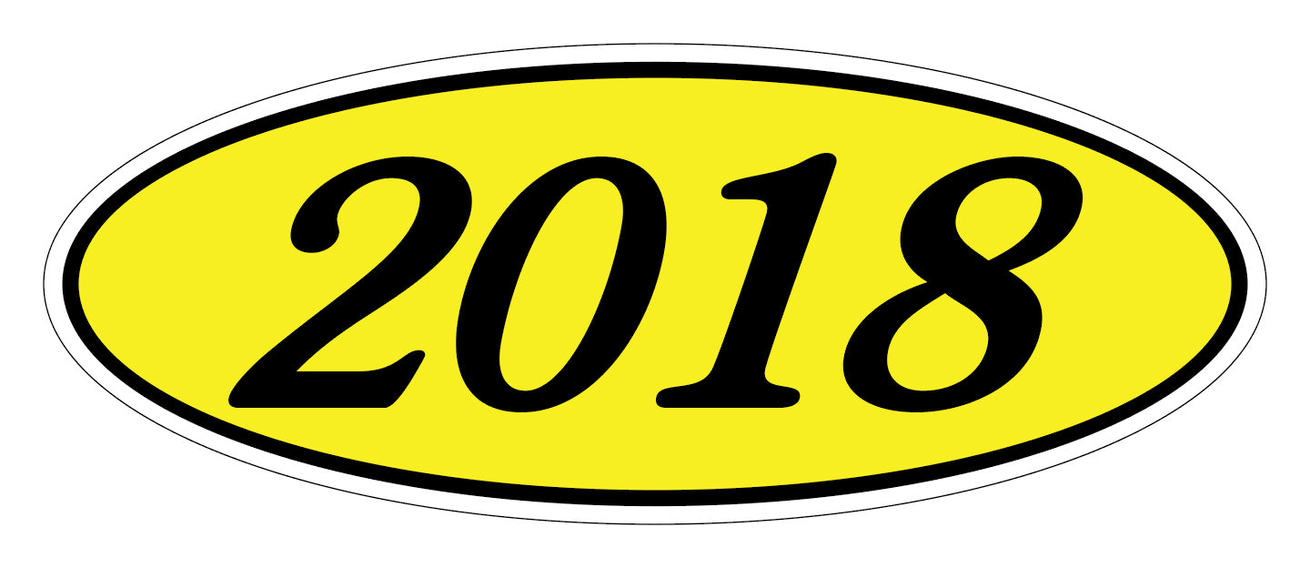Oval Year Window Sticker - 2018 BLACK on YELLOW - Qty. 12