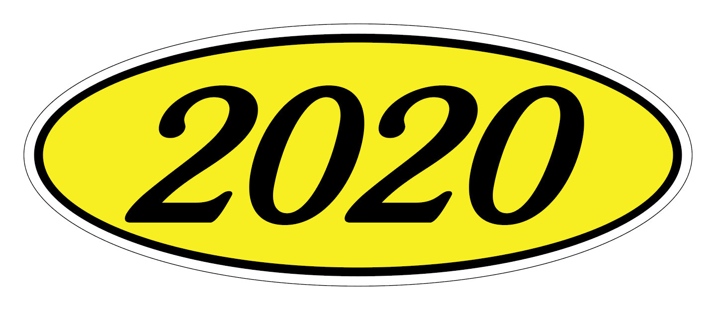 Oval Year Window Sticker - 2020 BLACK on YELLOW - Qty. 12
