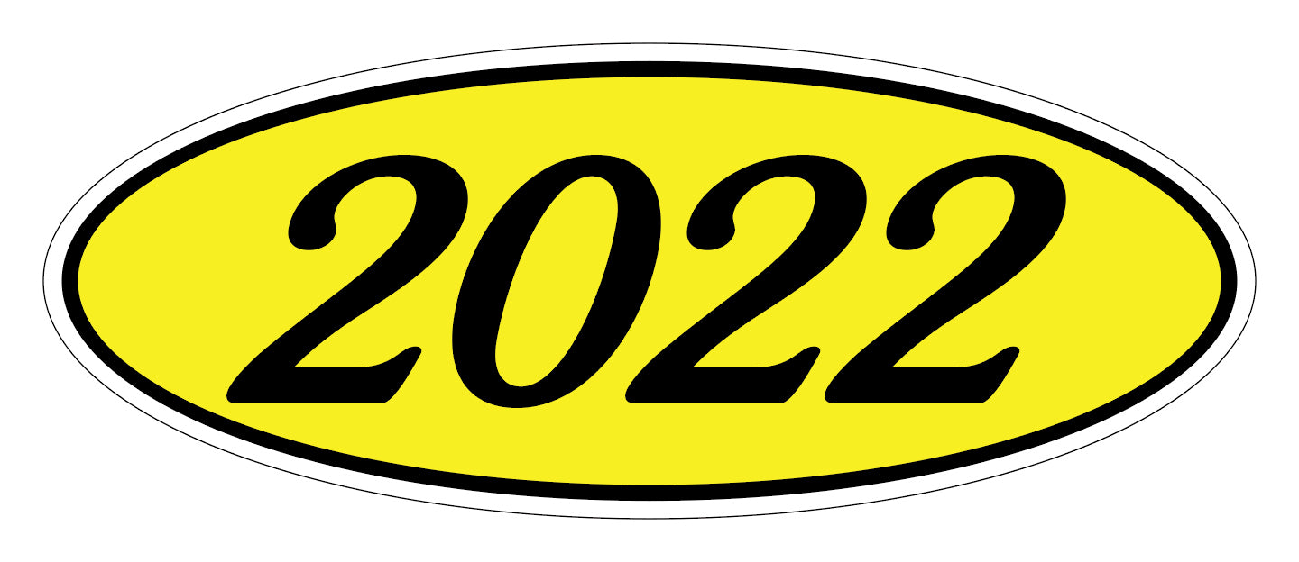 Oval Year Window Sticker - 2022 BLACK on YELLOW - Qty. 12