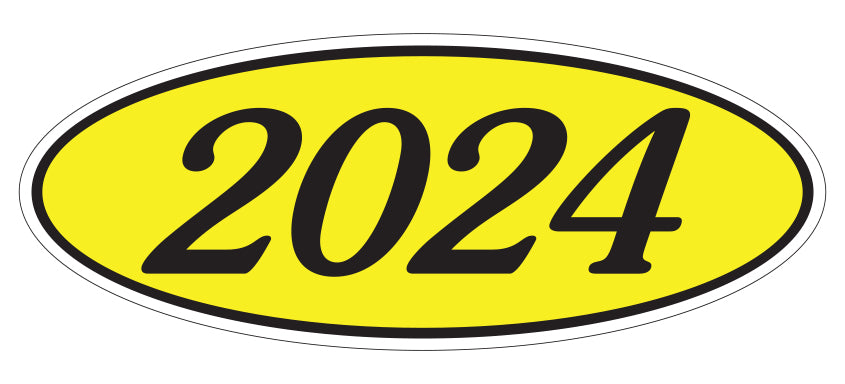 Oval Year Window Sticker - 2024 BLACK on YELLOW - Qty. 12