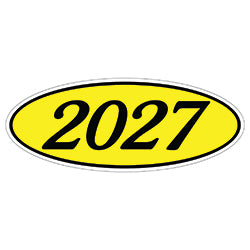 Oval Year Window Sticker - 2027 BLACK on YELLOW - Qty. 12 | Oval Years