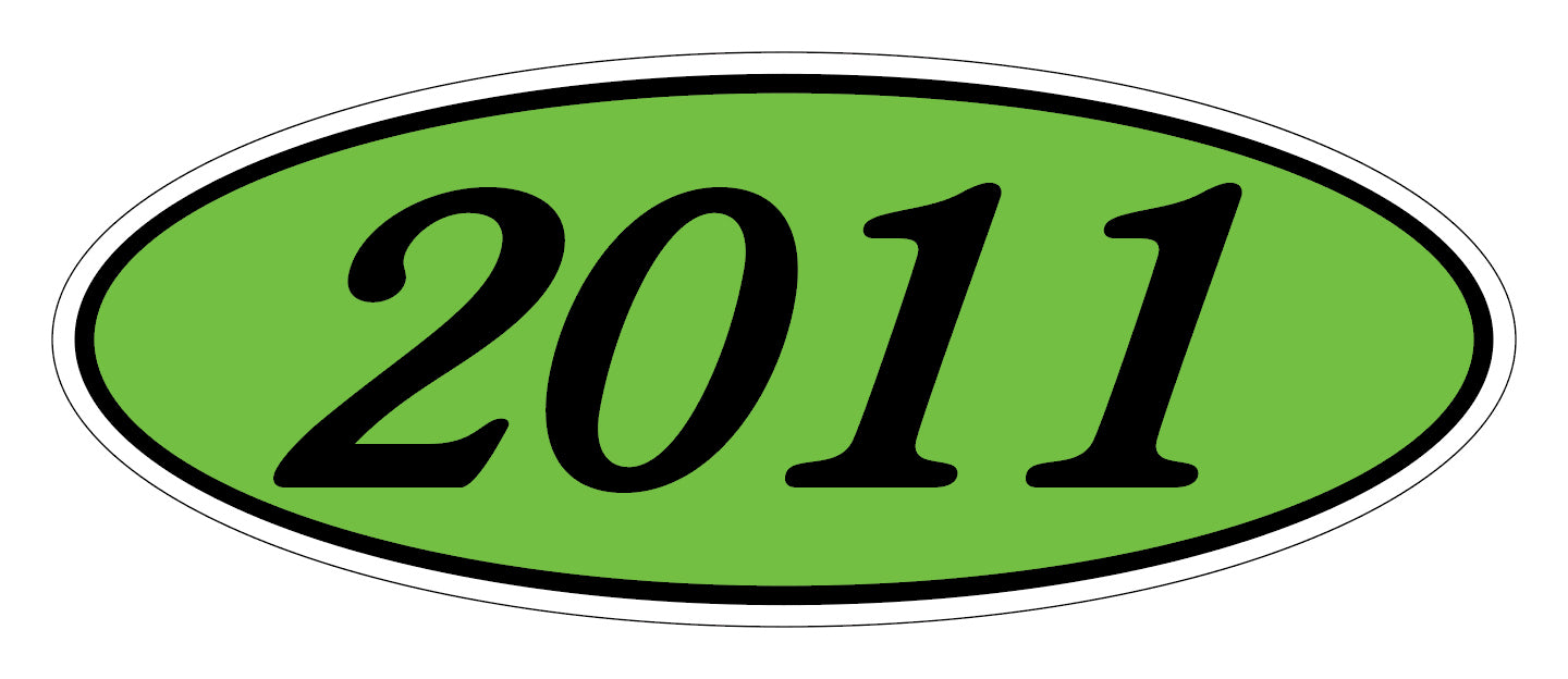 Oval Year Window Sticker - 2011 BLACK on GREEN - Qty. 12