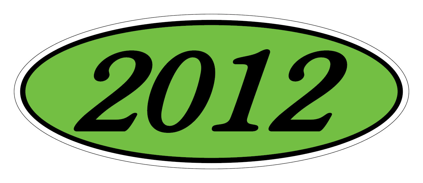 Oval Year Window Sticker - 2012 BLACK on GREEN - Qty. 12