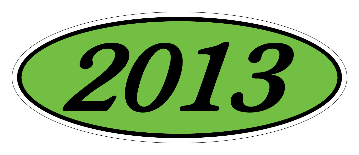 Oval Year Window Sticker - 2013 BLACK on GREEN - Qty. 12
