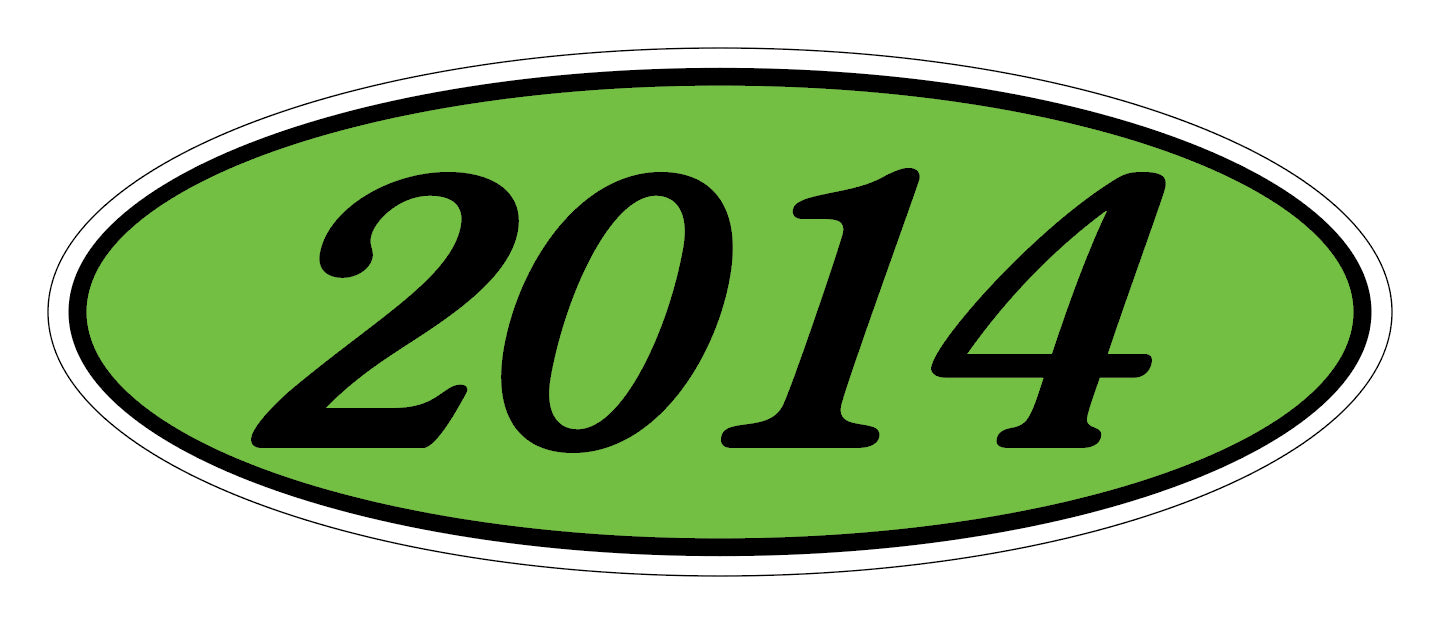 Oval Year Window Sticker - 2014 BLACK on GREEN - Qty. 12