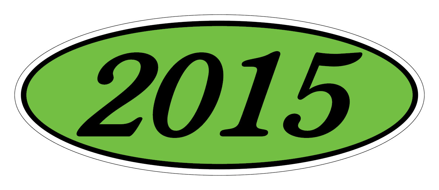 Oval Year Window Sticker - 2015 BLACK on GREEN - Qty. 12