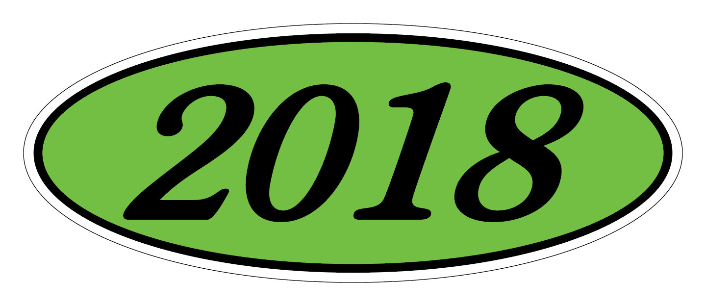 Oval Year Window Sticker - 2018 BLACK on GREEN - Qty. 12