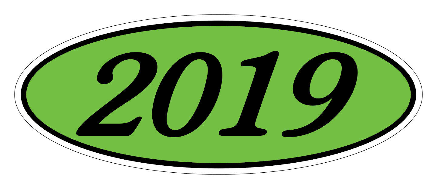 Oval Year Window Sticker - 2019 BLACK on GREEN - Qty. 12