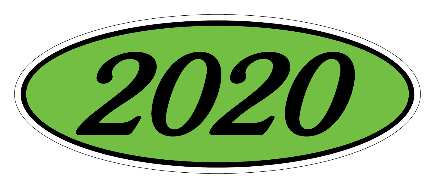 Oval Year Window Sticker - 2020 BLACK on GREEN - Qty. 12