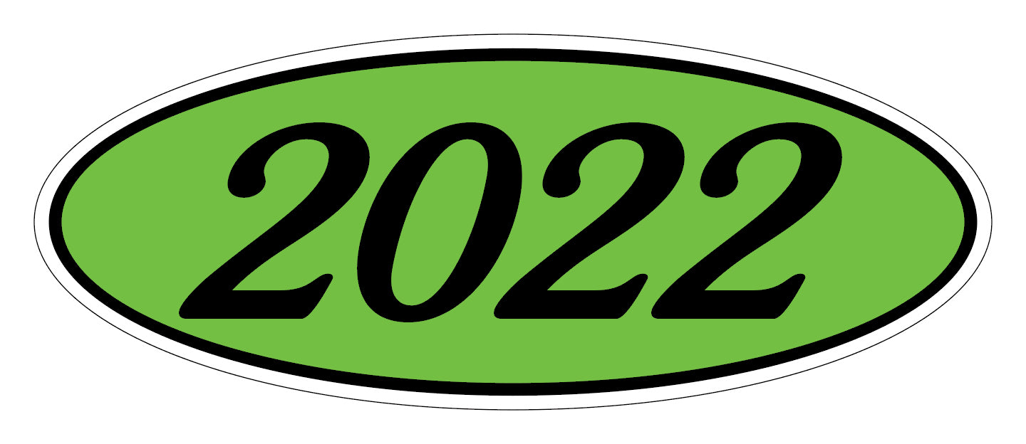 Oval Year Window Sticker - 2022 BLACK on GREEN - Qty. 12