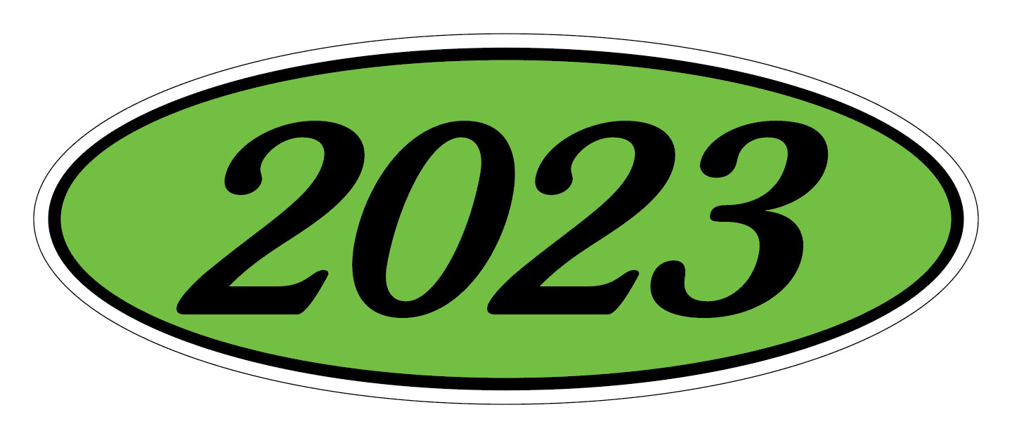 Oval Year Window Sticker - 2023 BLACK on GREEN - Qty. 12