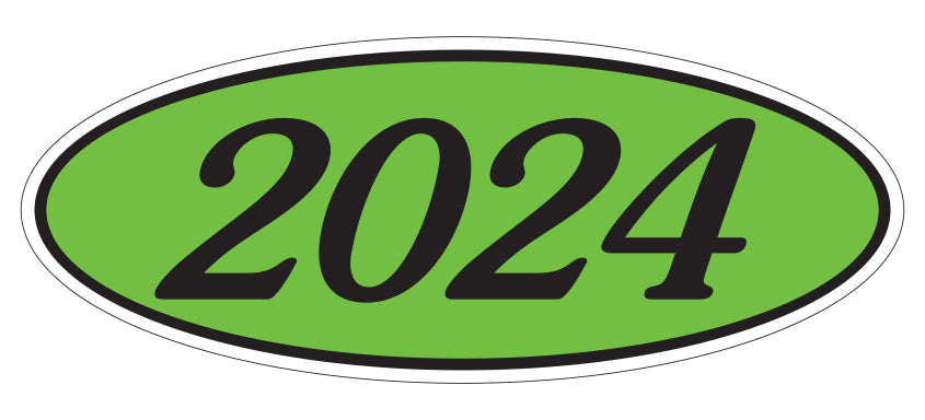 Oval Year Window Sticker - 2024 BLACK on GREEN - Qty. 12