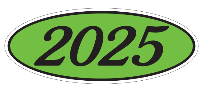 Oval Year Window Sticker - 2025 BLACK on GREEN - Qty. 12