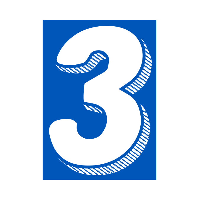 Window Sticker - 7 1/2" White/Blue #3 - Qty. 12