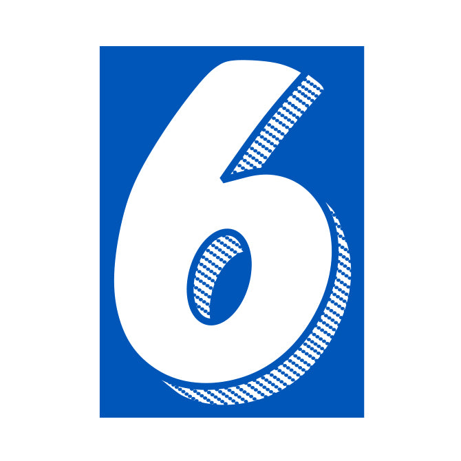 Window Sticker - 7 1/2" White/Blue #6 - Qty. 12