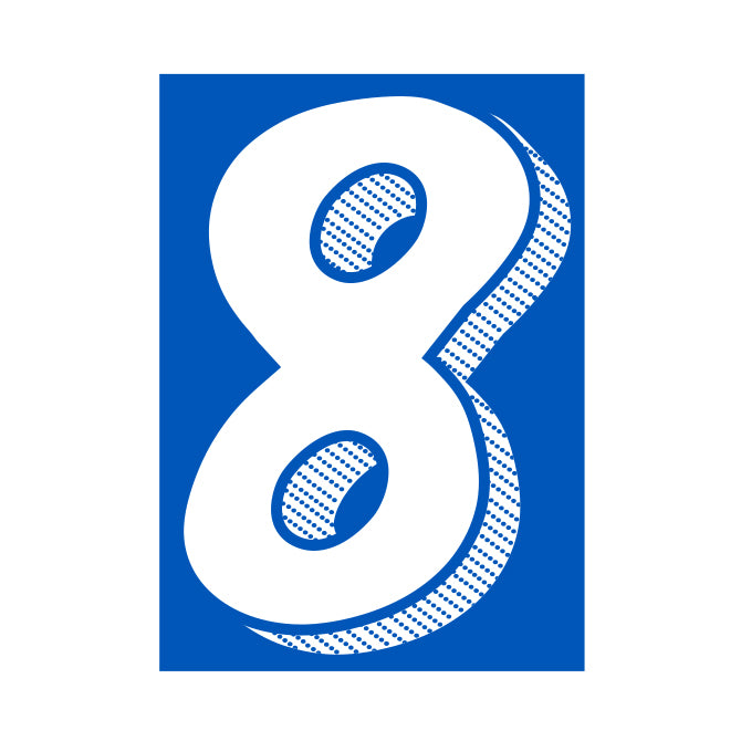 Window Sticker - 7 1/2" White/Blue #8 - Qty. 12