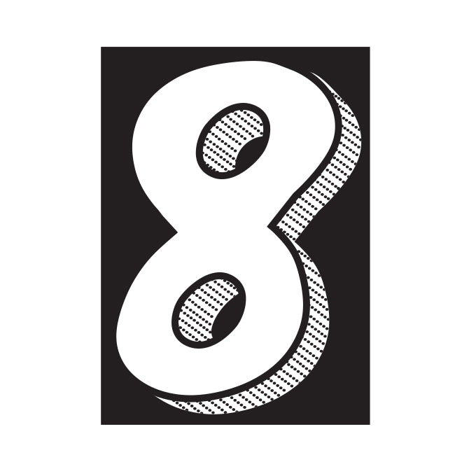 Window Sticker - 7 1/2" White/Black #8 - Qty. 12